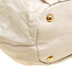 Pre Owned Prada Light Beige Leather and Python Bow Hobo