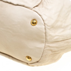 Pre Owned Prada Light Beige Leather and Python Bow Hobo