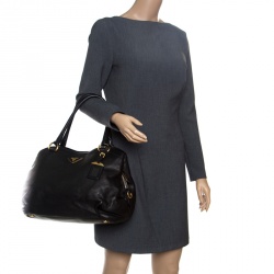 Pre Owned Prada Black Deerskin Leather Shoulder Bag