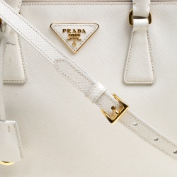 Pre Owned Prada White Saffiano Lux Leather Medium Double Zip Tote
