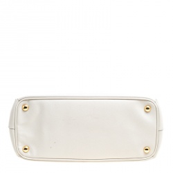 Pre Owned Prada White Saffiano Lux Leather Medium Double Zip Tote