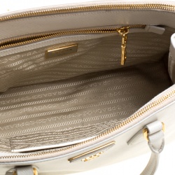 Pre Owned Prada White Saffiano Lux Leather Medium Double Zip Tote