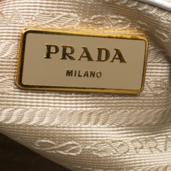 Pre Owned Prada White Saffiano Lux Leather Medium Double Zip Tote