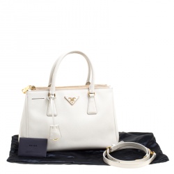 Pre Owned Prada White Saffiano Lux Leather Medium Double Zip Tote