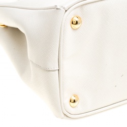 Pre Owned Prada White Saffiano Lux Leather Medium Double Zip Tote