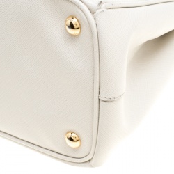 Pre Owned Prada White Saffiano Lux Leather Medium Double Zip Tote