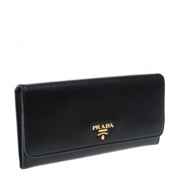 Pre Owned Prada Black Saffiano Leather Continental Wallet