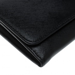 Pre Owned Prada Black Saffiano Leather Continental Wallet