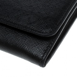 Pre Owned Prada Black Saffiano Leather Continental Wallet