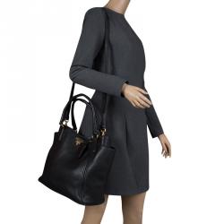 Pre Owned Prada Black Vitello Daino Leather Shopper Tote