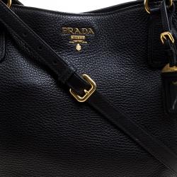 Pre Owned Prada Black Vitello Daino Leather Shopper Tote