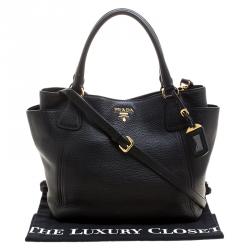 Pre Owned Prada Black Vitello Daino Leather Shopper Tote