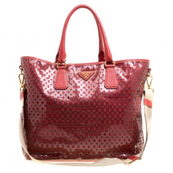 Pre Owned Prada Red Perforated PVC Tote