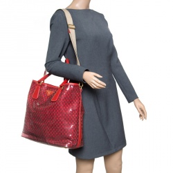 Pre Owned Prada Red Perforated PVC Tote