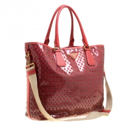 Pre Owned Prada Red Perforated PVC Tote