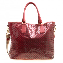 Pre Owned Prada Red Perforated PVC Tote