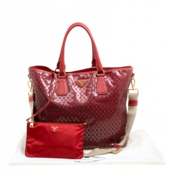 Pre Owned Prada Red Perforated PVC Tote
