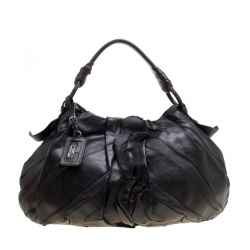 Pre Owned Prada Black Ruffle Leather Mordore Hobo