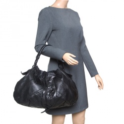 Pre Owned Prada Black Ruffle Leather Mordore Hobo