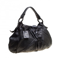 Pre Owned Prada Black Ruffle Leather Mordore Hobo