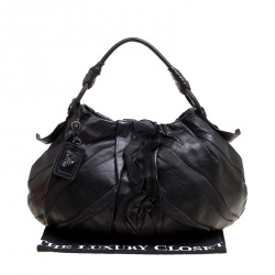 Pre Owned Prada Black Ruffle Leather Mordore Hobo
