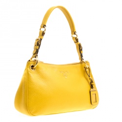 Pre Owned Prada Yellow Vitello Diano Leather Hobo