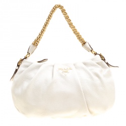 Pre Owned Prada Off White Leather Hobo