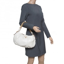 Pre Owned Prada Off White Leather Hobo