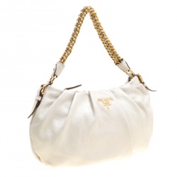 Pre Owned Prada Off White Leather Hobo