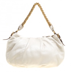 Pre Owned Prada Off White Leather Hobo