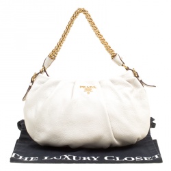 Pre Owned Prada Off White Leather Hobo