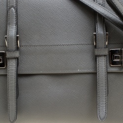 Pre Owned Prada Grey Saffiano Cuir Leather Double Turn Lock Satchel