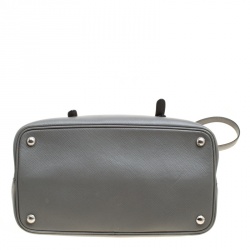 Pre Owned Prada Grey Saffiano Cuir Leather Double Turn Lock Satchel