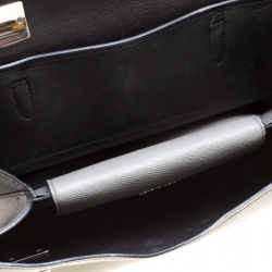 Prada Grey Saffiano Cuir Leather Double Turn Lock Satchel