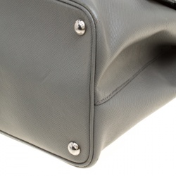 Pre Owned Prada Grey Saffiano Cuir Leather Double Turn Lock Satchel