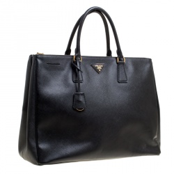 Pre Owned Prada Black Saffiano Lux Leather Executive Double Zip Tote