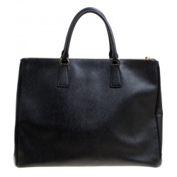 Pre Owned Prada Black Saffiano Lux Leather Executive Double Zip Tote