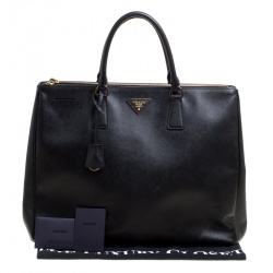 Pre Owned Prada Black Saffiano Lux Leather Executive Double Zip Tote
