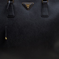 Pre Owned Prada Black Saffiano Lux Leather Executive Double Zip Tote