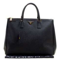 Pre Owned Prada Black Saffiano Lux Leather Executive Double Zip Tote