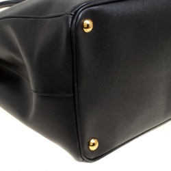 Pre Owned Prada Black Saffiano Lux Leather Executive Double Zip Tote