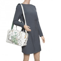 Pre Owned Prada Multicolor Rabbit Print Leather Top Handle Bauletto Bag