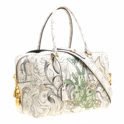 Pre Owned Prada Multicolor Rabbit Print Leather Top Handle Bauletto Bag