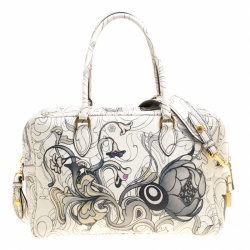 Pre Owned Prada Multicolor Rabbit Print Leather Top Handle Bauletto Bag
