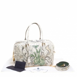 Pre Owned Prada Multicolor Rabbit Print Leather Top Handle Bauletto Bag