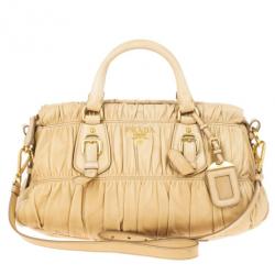 Pre Owned Prada Beige Nappa Gaufre Leather Satchel