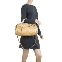 Pre Owned Prada Beige Nappa Gaufre Leather Satchel