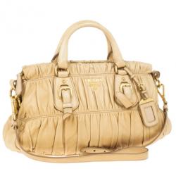 Pre Owned Prada Beige Nappa Gaufre Leather Satchel