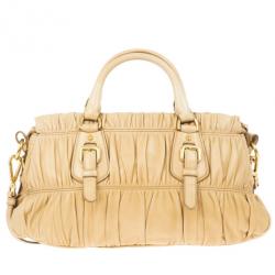 Pre Owned Prada Beige Nappa Gaufre Leather Satchel
