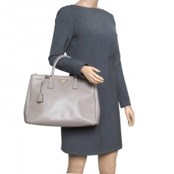 Pre Owned Prada Grey Saffiano Lux Leather Large Double Zip Tote